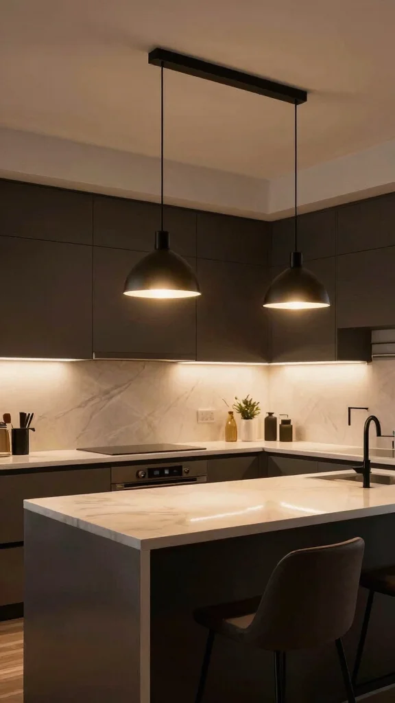 17 Black Kitchen Design Ideas: Bold and Modern Elegance - 12. Black Lighting Fixtures 1