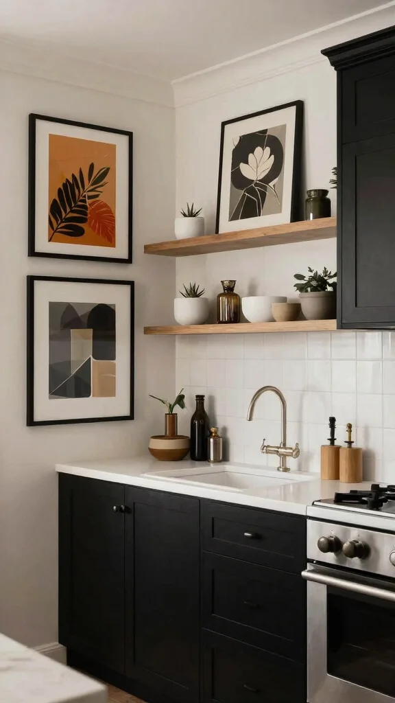 17 Black Kitchen Design Ideas: Bold and Modern Elegance - 17. Statement Art Pieces 1