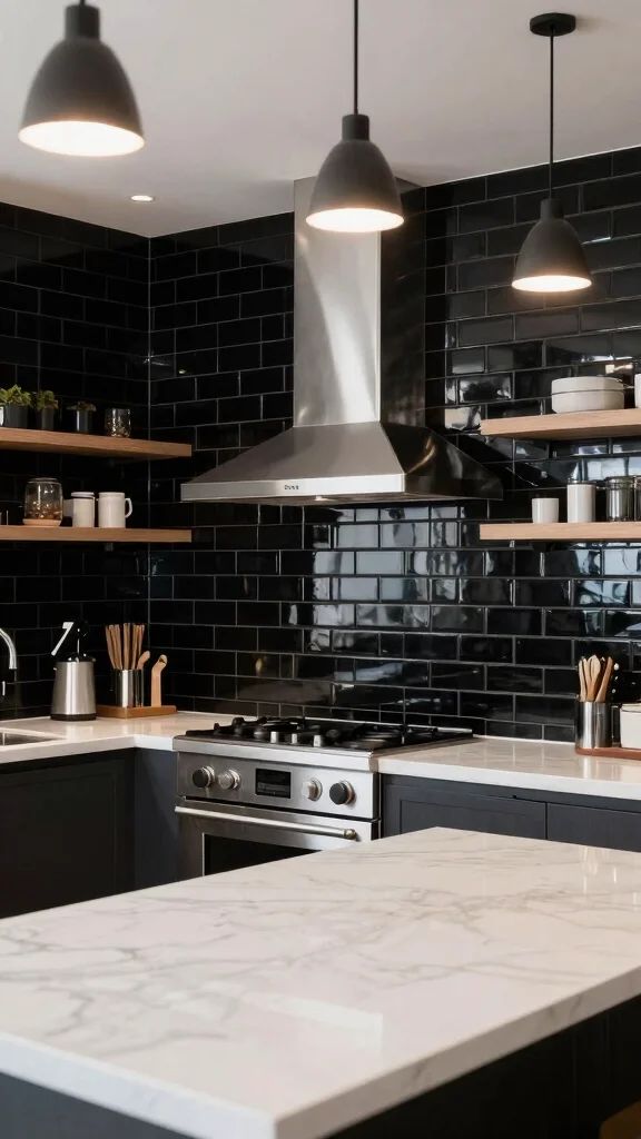 17 Black Kitchen Design Ideas: Bold and Modern Elegance - 2. Bold Black Backsplashes 1