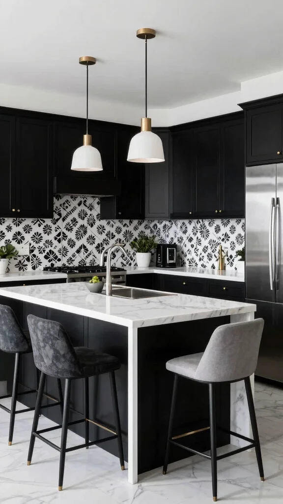 17 Black Kitchen Design Ideas: Bold and Modern Elegance - 8. Black and White Contrast 1