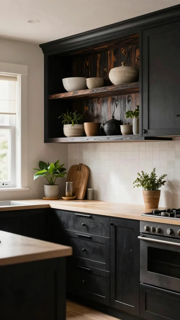 17 Black Kitchen Design Ideas: Bold and Modern Elegance - 9. Black Wood Accents 1