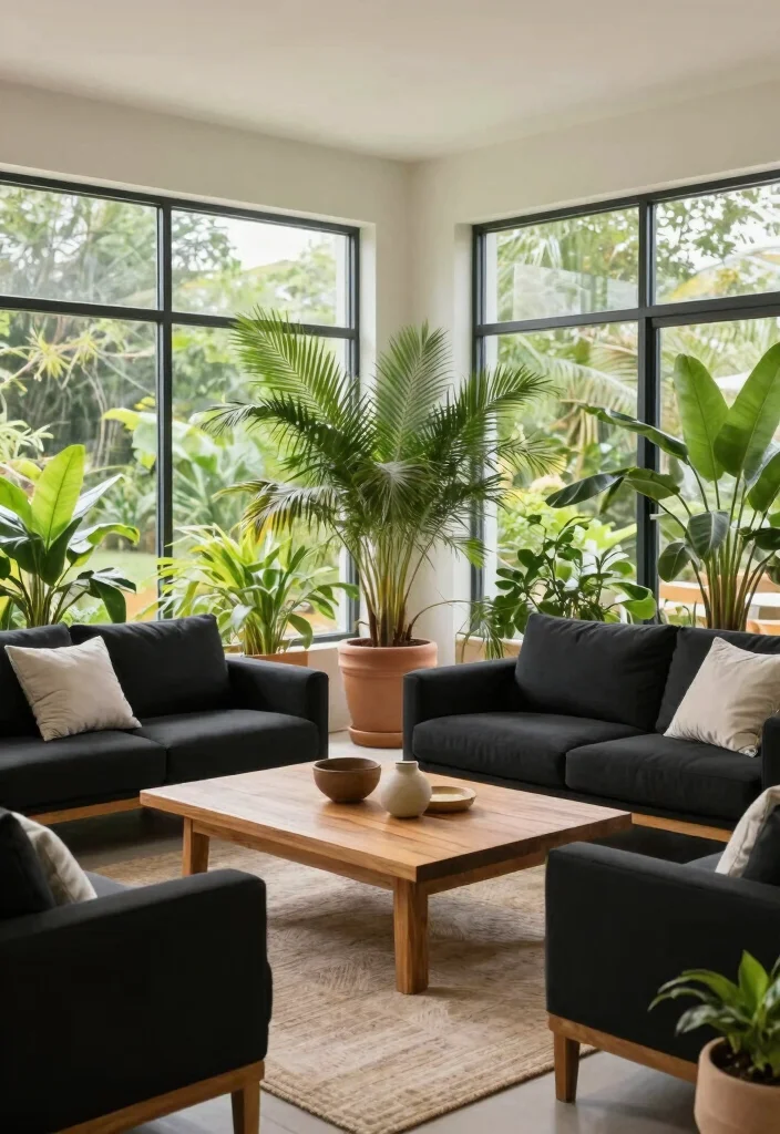 17 Black and Wood Furniture Living Room Ideas - 11. Outdoor-Inspired Living Rooms 1