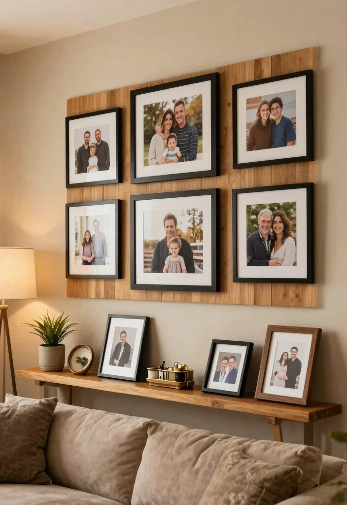 17 Black and Wood Furniture Living Room Ideas - 13. Personal Touches with Family Photos 1