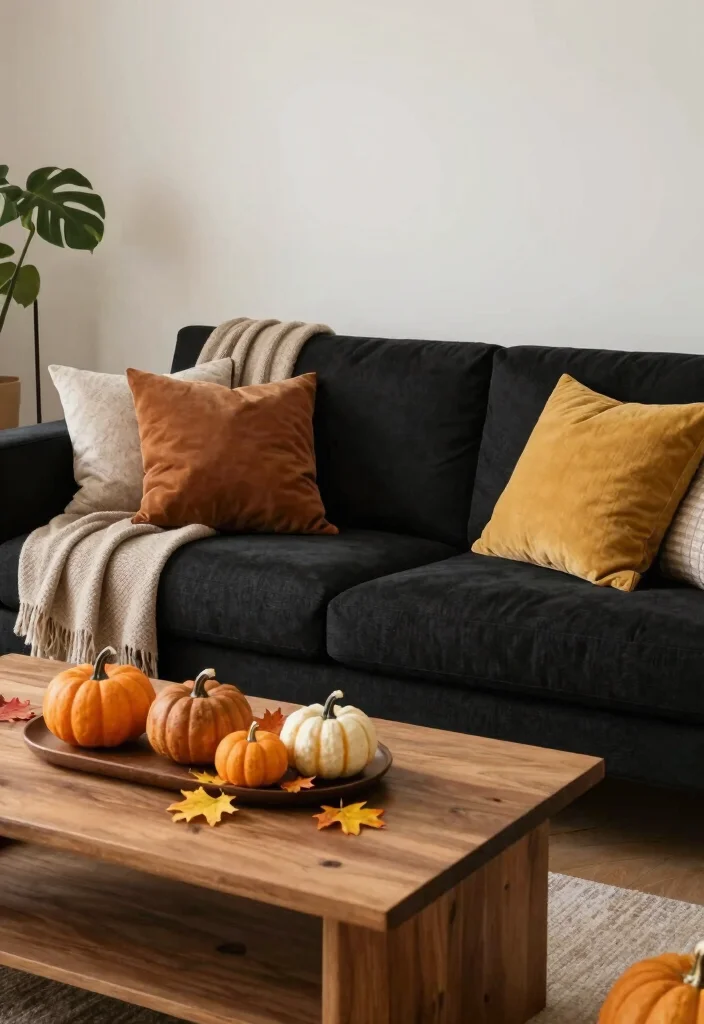 17 Black and Wood Furniture Living Room Ideas - 17. Seasonal Decor Changes 1