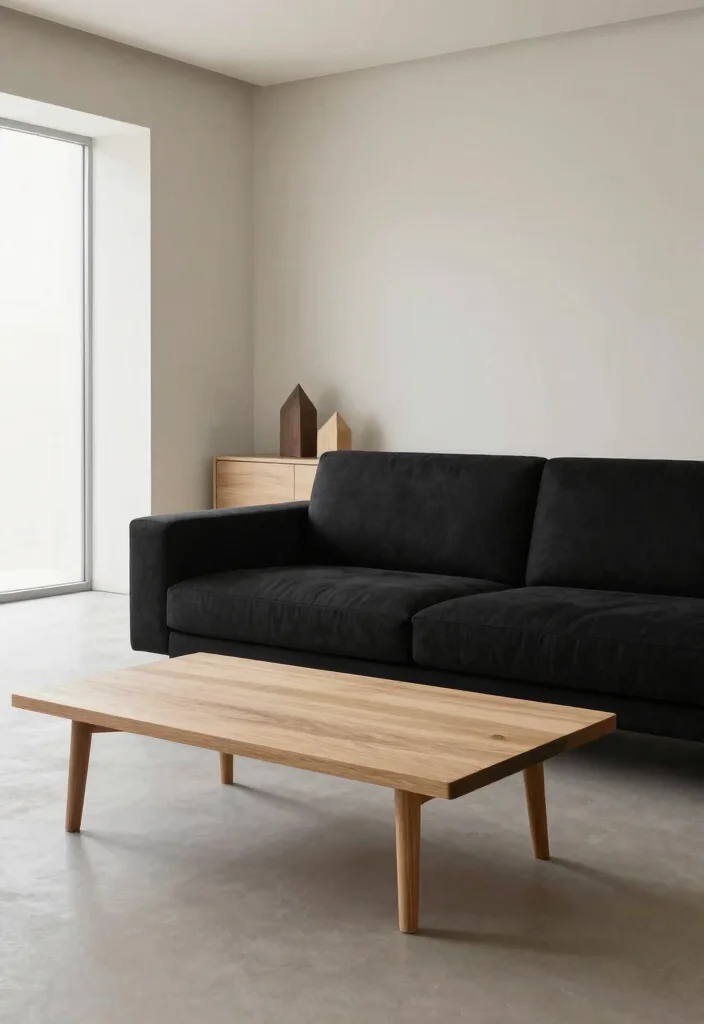 17 Black and Wood Furniture Living Room Ideas - 3. Modern Minimalism Meets Black and Wood 1