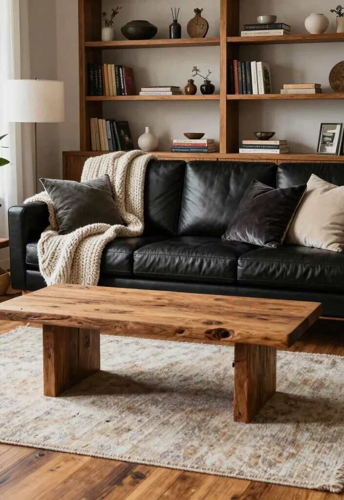 17 Black and Wood Furniture Living Room Ideas - 5. Layering Textures for Depth 1