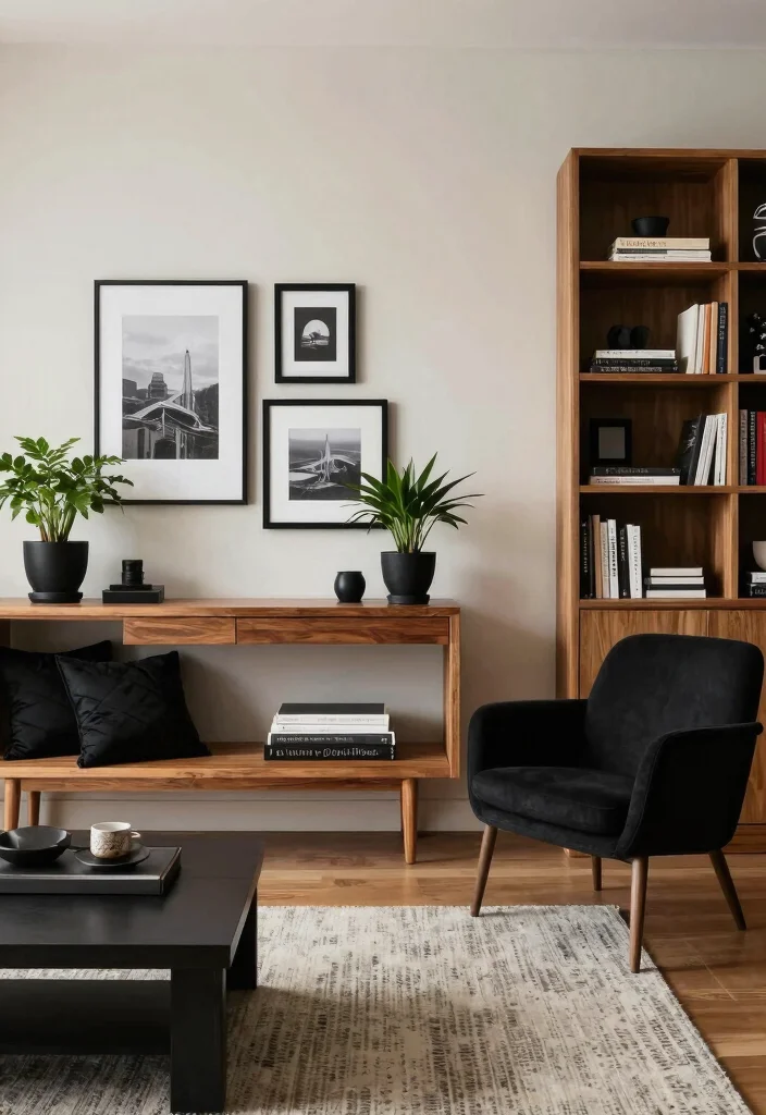 17 Black and Wood Furniture Living Room Ideas - 6. Incorporating Black and Wood Accents 1