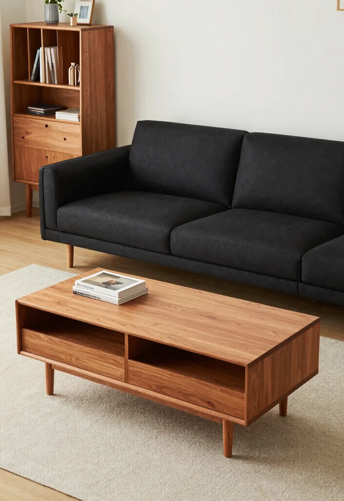 17 Black and Wood Furniture Living Room Ideas - 7. Functional Spaces with Multi-Purpose Furniture 1