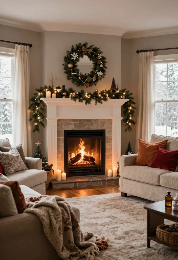 17 Corner Fireplace Living Room Layout Ideas and Furniture Arrangement - 13. Seasonal Decor Around the Fireplace 1