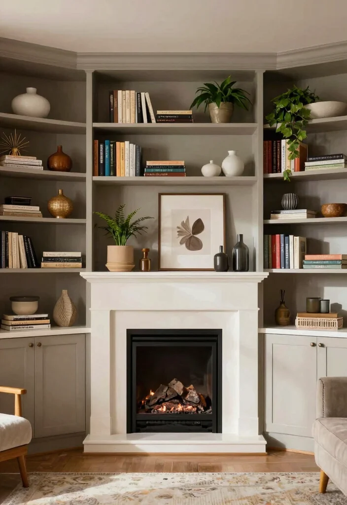 17 Corner Fireplace Living Room Layout Ideas and Furniture Arrangement - 15. Open Shelving for Display 1