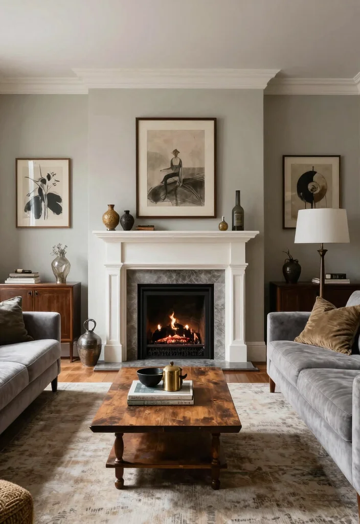 17 Corner Fireplace Living Room Layout Ideas and Furniture Arrangement - 16. Mix Vintage and Modern 1