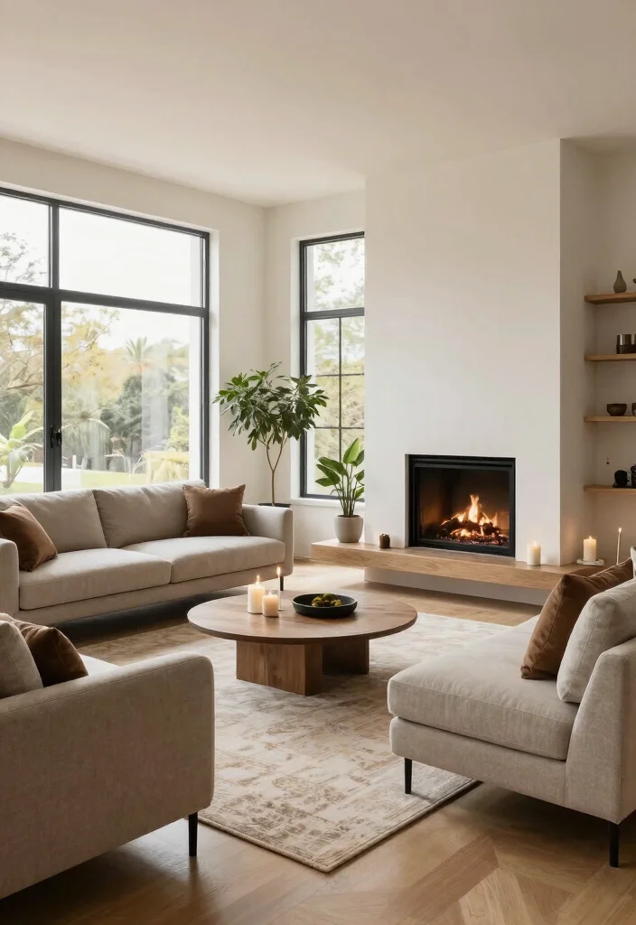 17 Corner Fireplace Living Room Layout Ideas and Furniture Arrangement - 8. Floating Furniture Arrangement 1