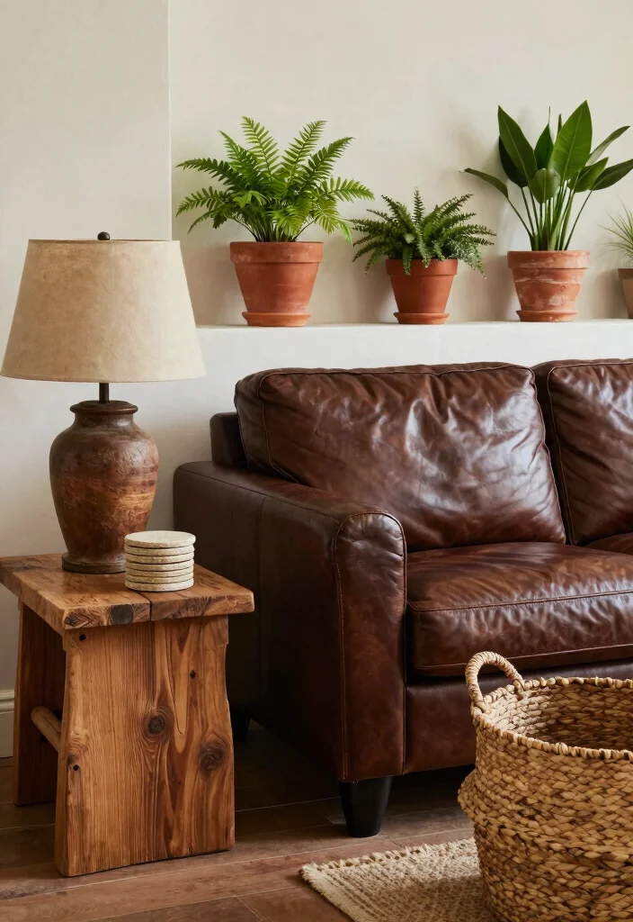 17 Dark Brown Furniture Living Room Decor Ideas - 2. Introduce Earthy Accents 1