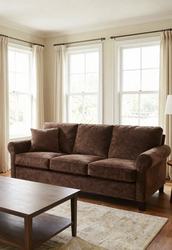 17 Dark Brown Furniture Living Room Decor Ideas - 5. Use Light Walls for Contrast 1