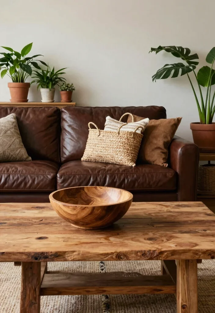 17 Dark Brown Furniture Living Room Decor Ideas - 9. Use Natural Elements 1