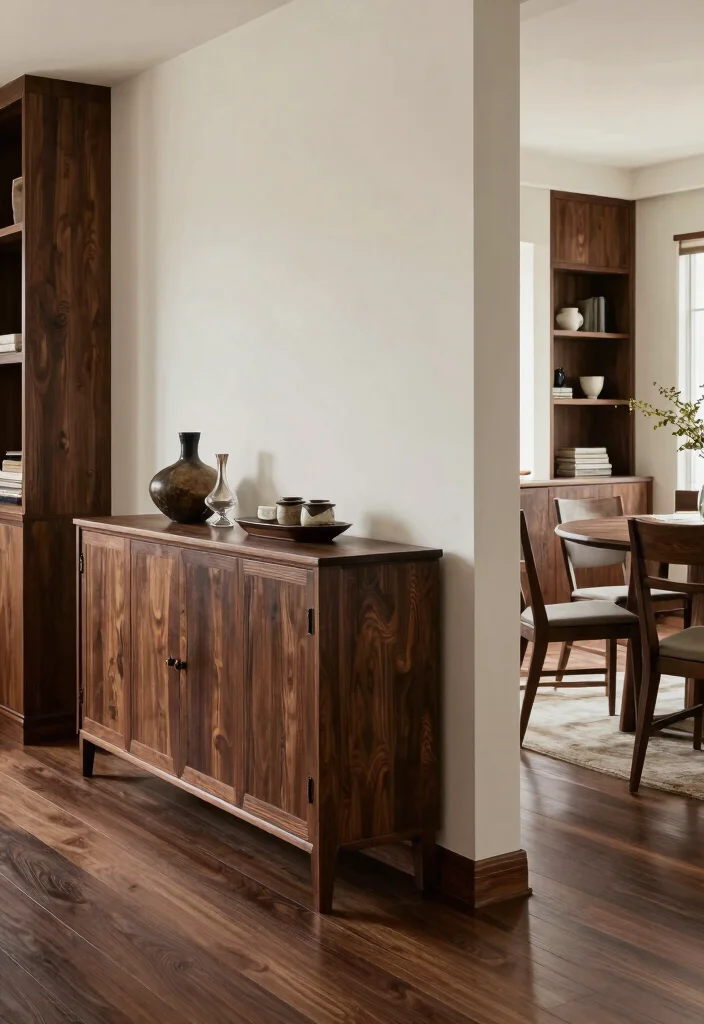 17 Dark Wood Furniture Living Room Ideas for a Rustic Modern Vibe - 11. Dark Wood in Transitional Spaces 1