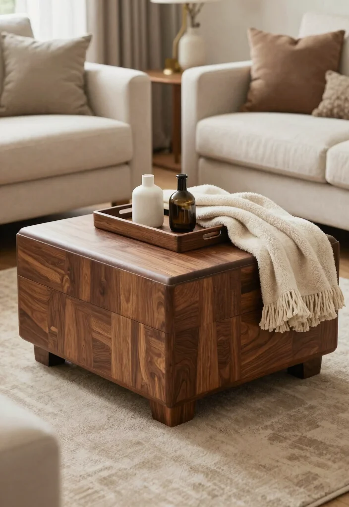 17 Dark Wood Furniture Living Room Ideas for a Rustic Modern Vibe - 16. Functional Dark Wood Ottomans 1