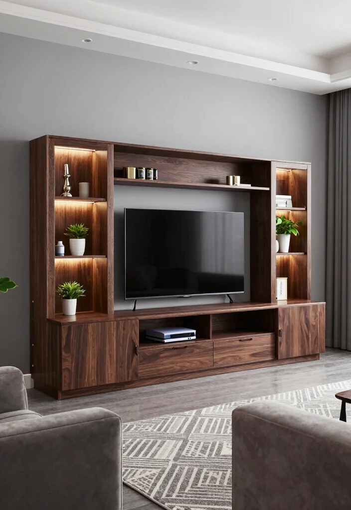 17 Dark Wood Furniture Living Room Ideas for a Rustic Modern Vibe - 3. Dark Wood Entertainment Center 1