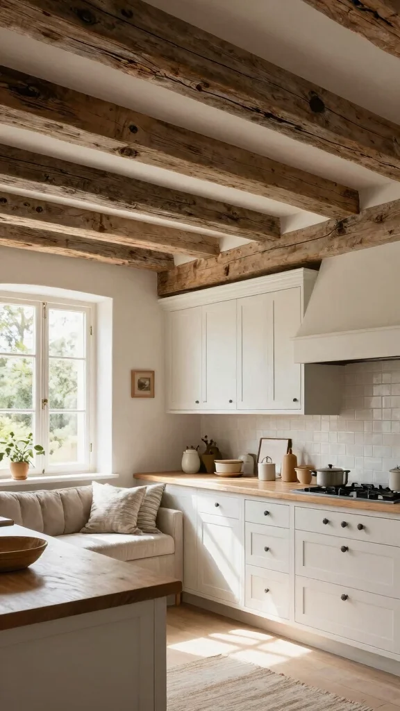 17 French Country Kitchen Design Ideas: Rustic European Charm - 1. Weathered Wood Beams 1