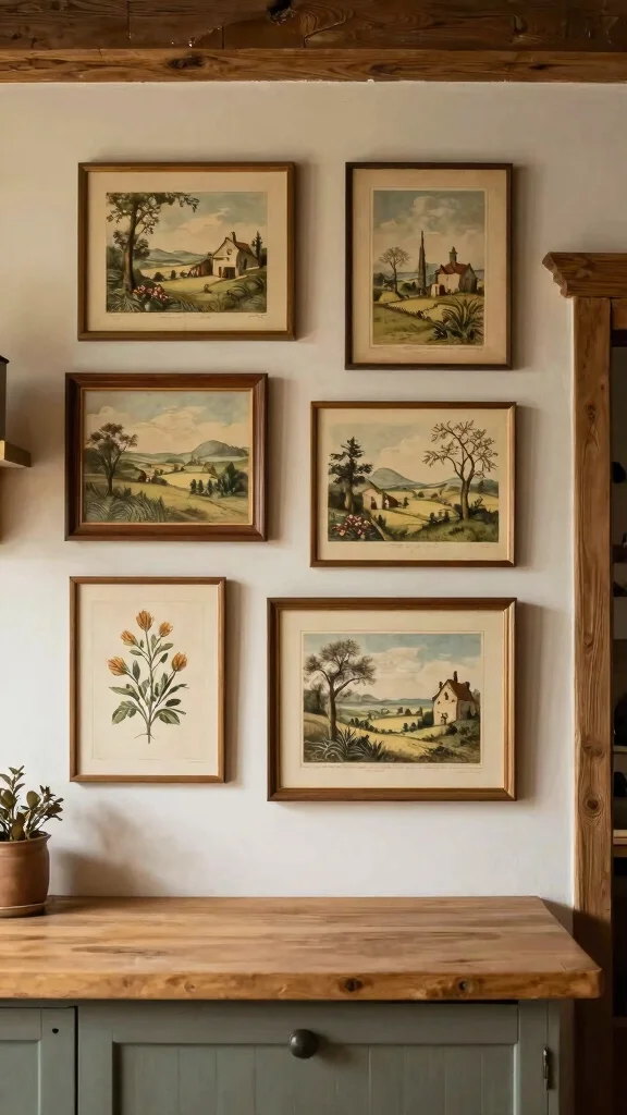 17 French Country Kitchen Design Ideas: Rustic European Charm - 14. Vintage Wall Art 1