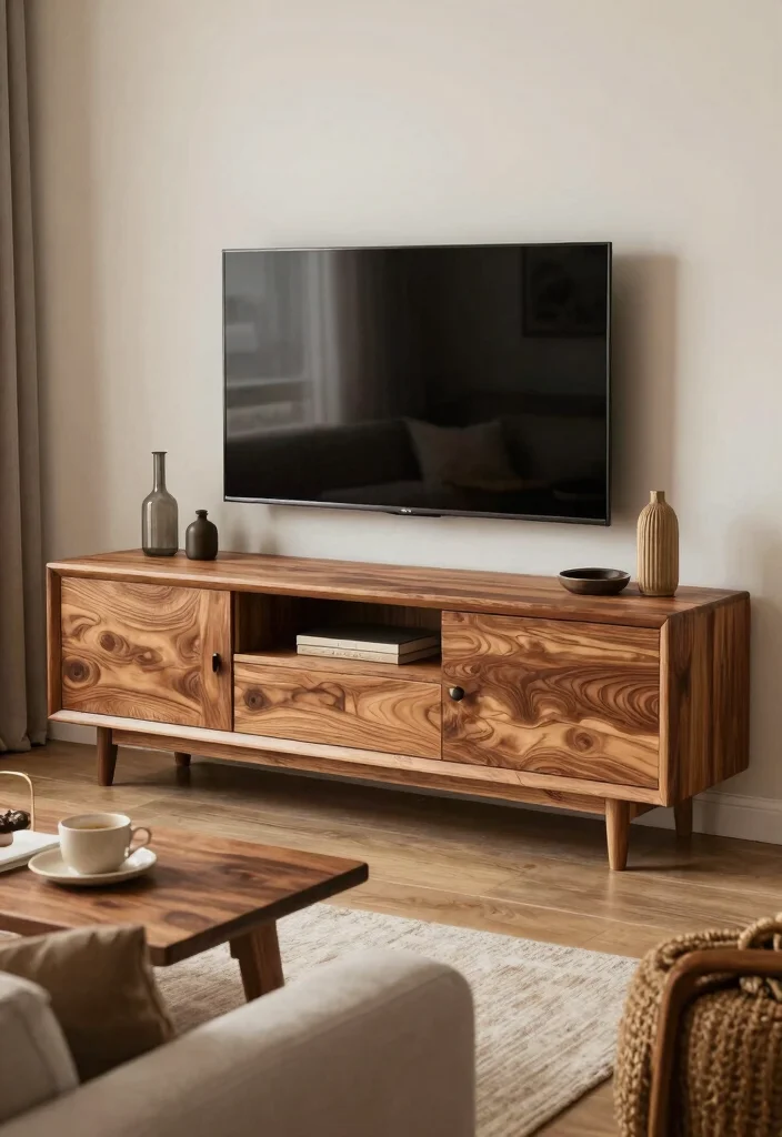 17 Furniture Design Ideas for Living Room TV Units - 11. Textured Wood Designs 1