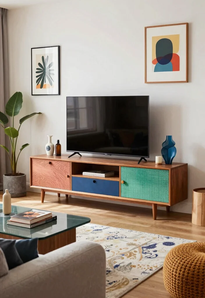 17 Furniture Design Ideas for Living Room TV Units - 14. Artsy Installations 1