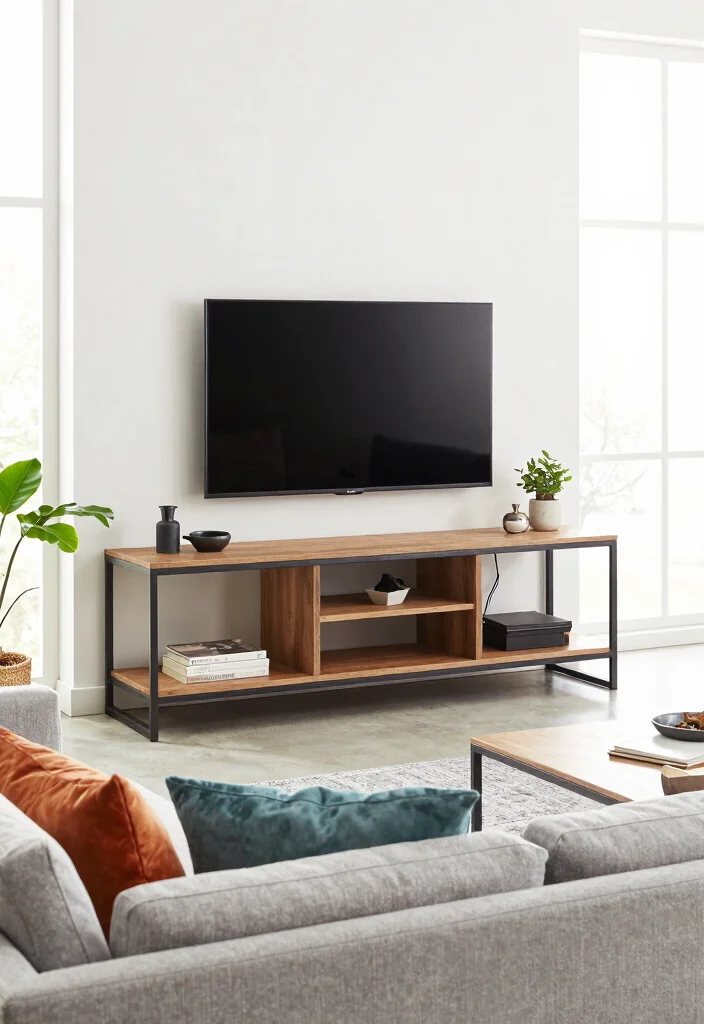 17 Furniture Design Ideas for Living Room TV Units - 2. Minimalist Metal Frame 1