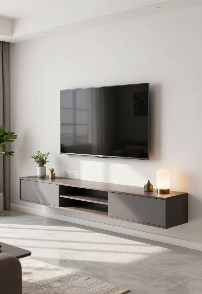 17 Furniture Design Ideas for Living Room TV Units - 5. Floating Credenza 1