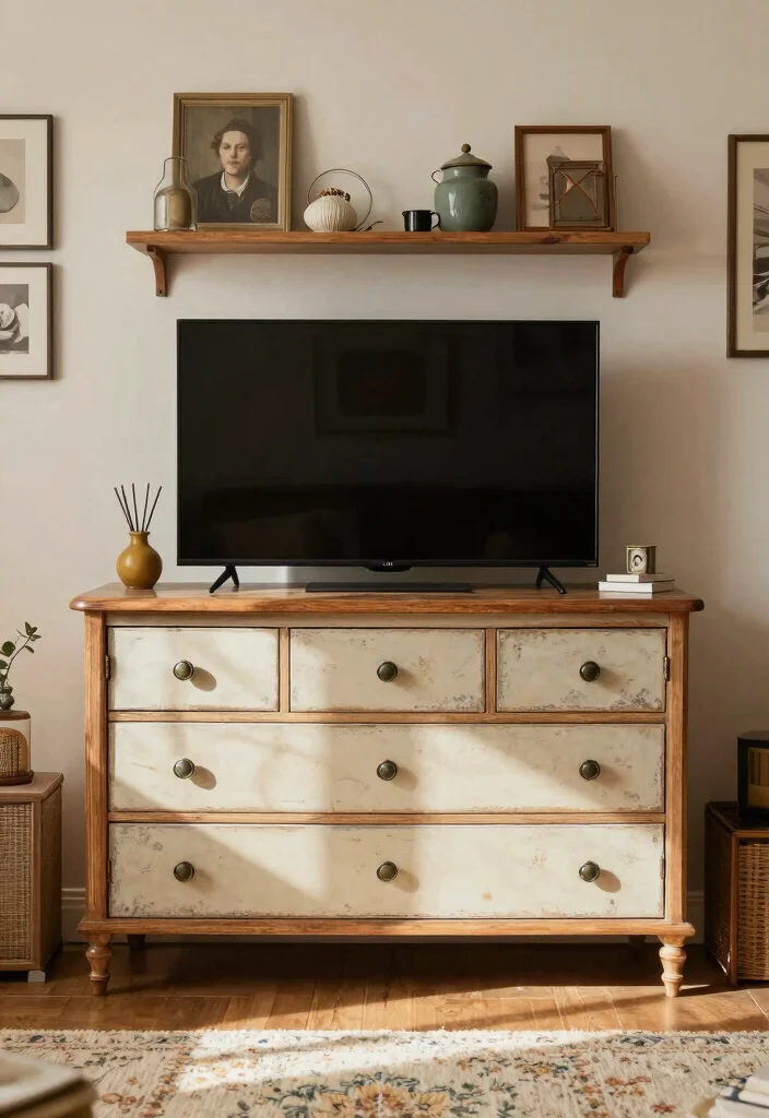 17 Furniture Design Ideas for Living Room TV Units - 6. Vintage Chic 1