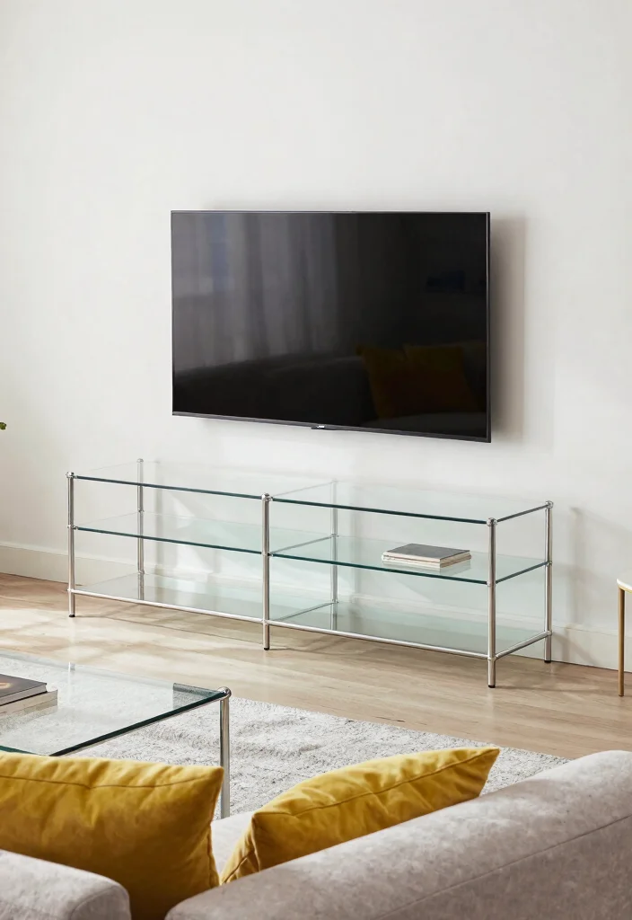 17 Furniture Design Ideas for Living Room TV Units - 9. Chic Glass Elements 1