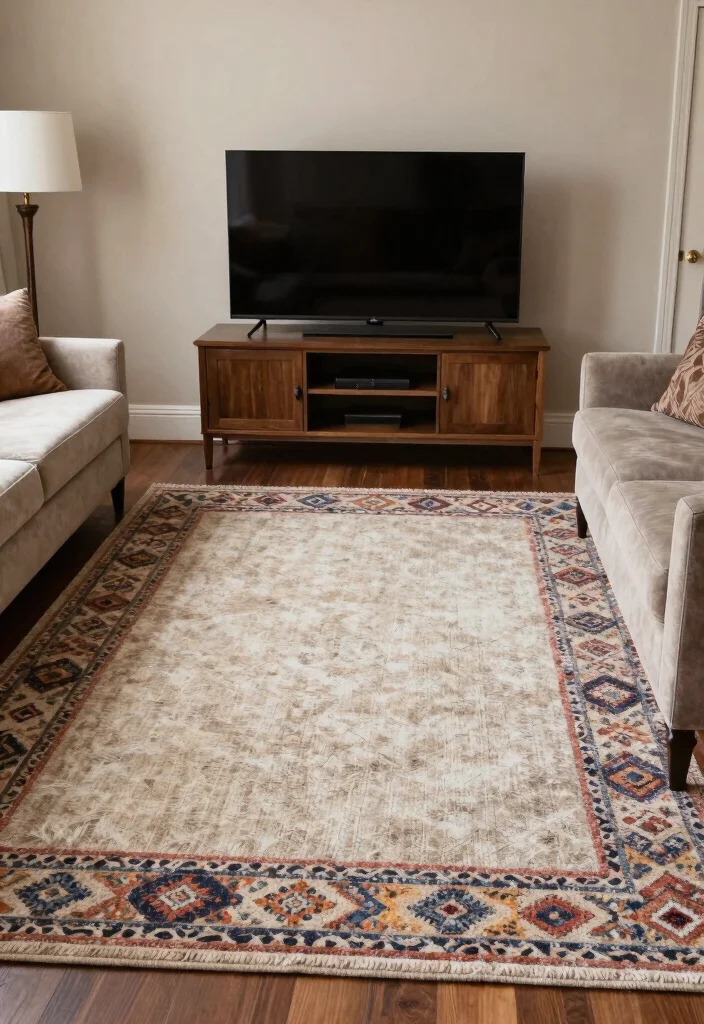 17 Furniture Placement Ideas in Living Room with TV - 13. Layering Rugs 1