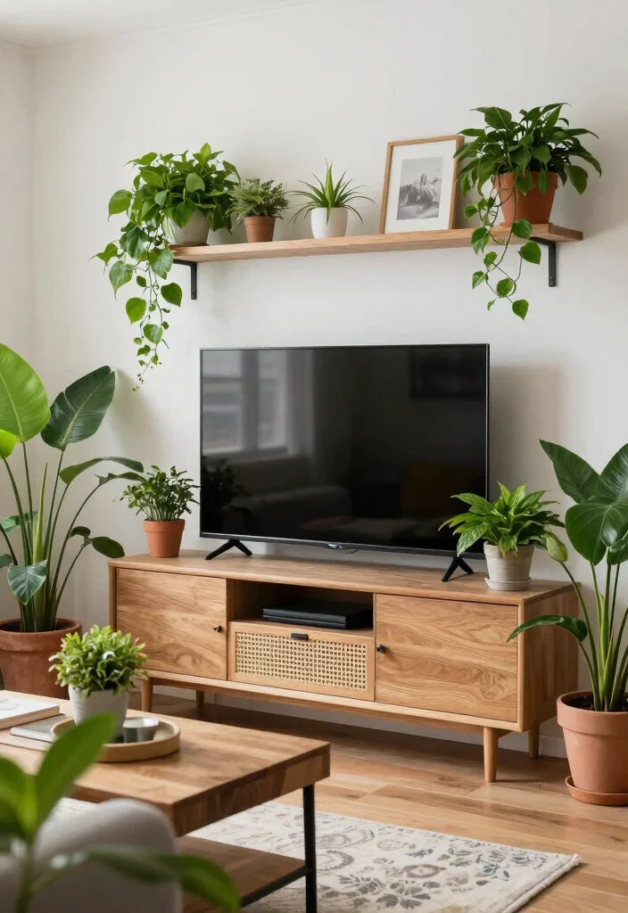17 Furniture Placement Ideas in Living Room with TV - 16. Incorporate Plants 1