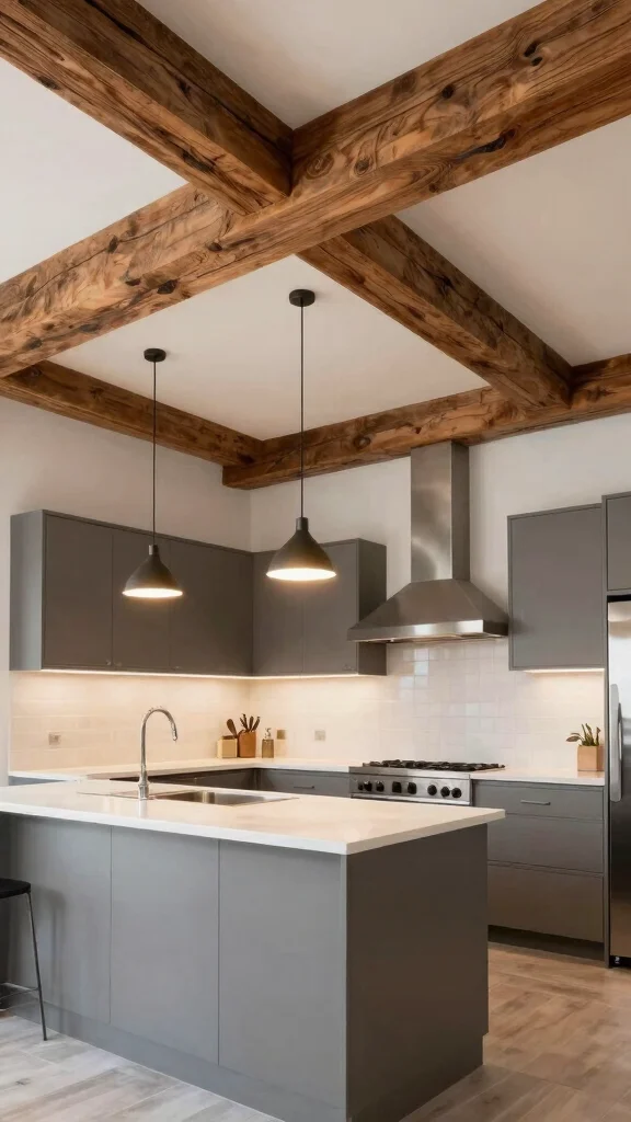 17 Kitchen False Ceiling Design Ideas: Modern Overhead Styles - 16. Ceiling Beams for Character 1