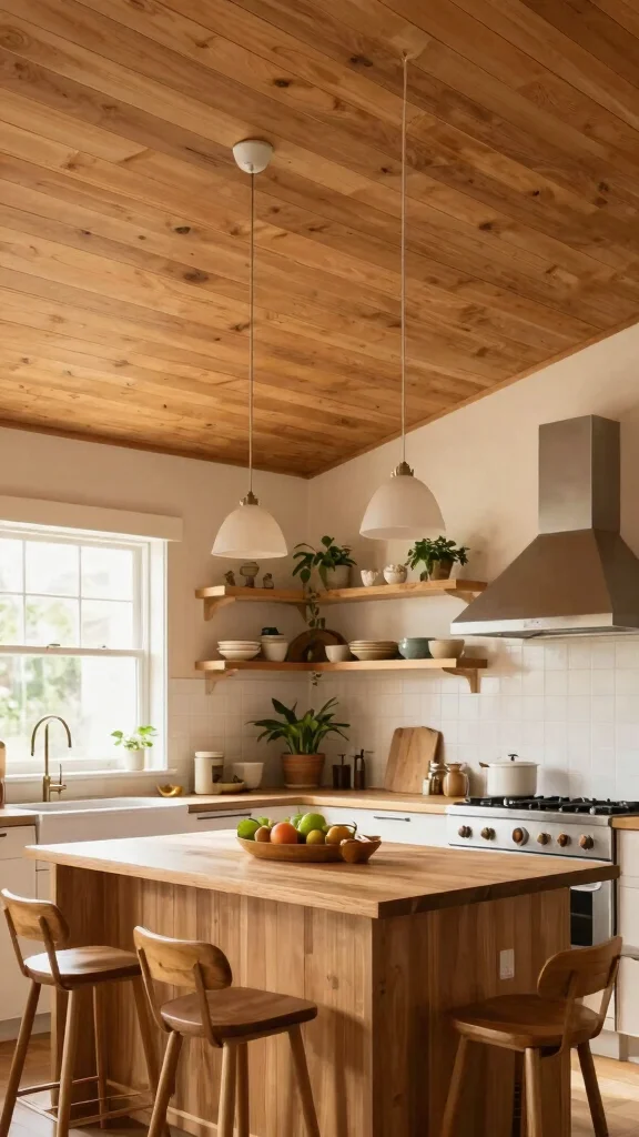 17 Kitchen False Ceiling Design Ideas: Modern Overhead Styles - 2. Wood Slat Wonder 1