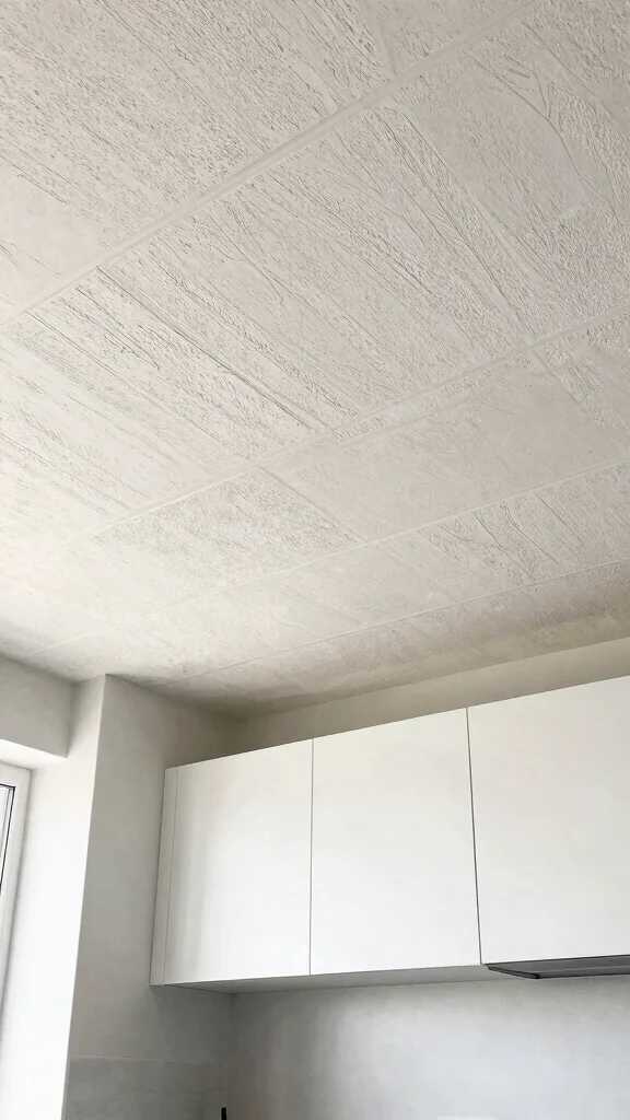 17 Kitchen False Ceiling Design Ideas: Modern Overhead Styles - 6. Textured Ceiling Tiles 1