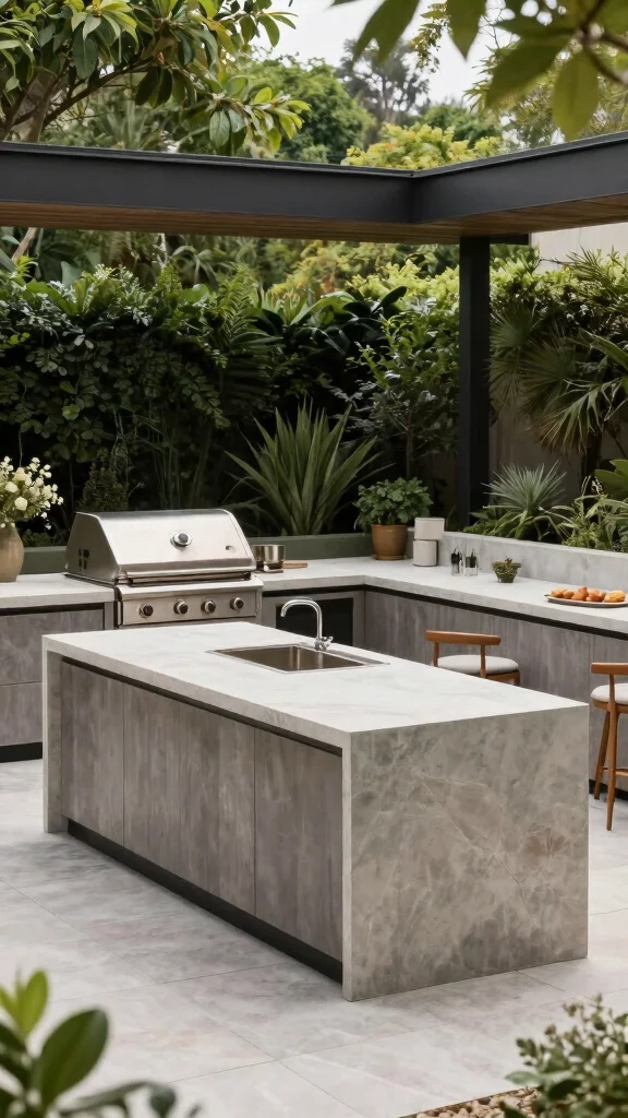 17 Kitchen Island Design Ideas: Center Your Style & Functionality - 16. Minimalistic Outdoor Islands 1