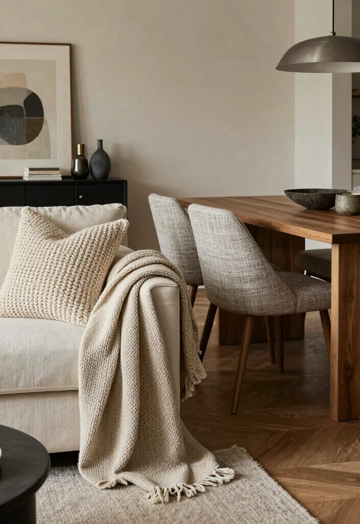 17 Living Room Dining Room Combo Layout and Furniture Placement Ideas - 12. Textured Accents for Depth 1