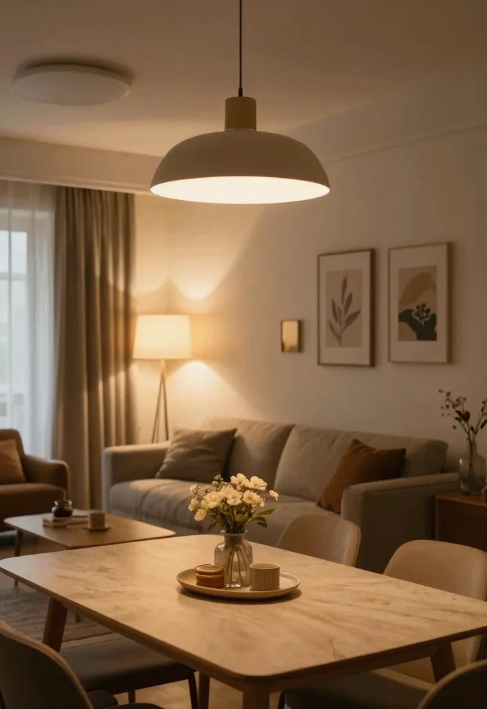 17 Living Room Dining Room Combo Layout and Furniture Placement Ideas - 6. Layered Lighting for Ambiance 1