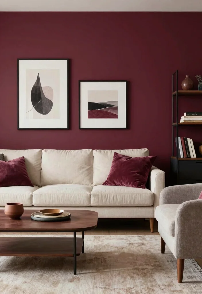 17 Mix and Match Living Room Furniture Ideas for a Stylish Look - 13. Vibrant Accent Walls with Complementary Furniture 1