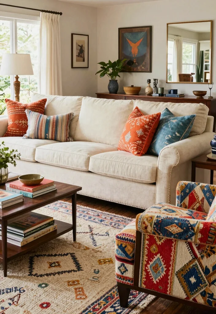 17 Mix and Match Living Room Furniture Ideas for a Stylish Look - 4. Eclectic Textures and Patterns 1