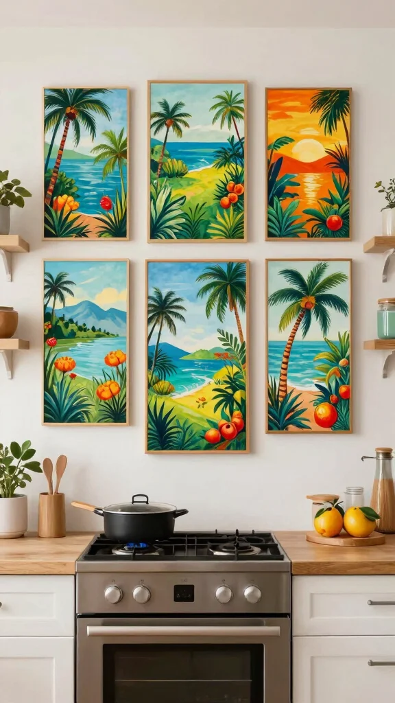 17 Tropical Kitchen Design Ideas: Exotic and Vibrant Spaces - 10. Tropical Wall Art 1