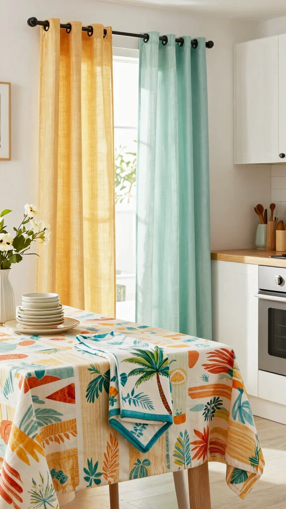 17 Tropical Kitchen Design Ideas: Exotic and Vibrant Spaces - 13. Beach-Inspired Textiles 1