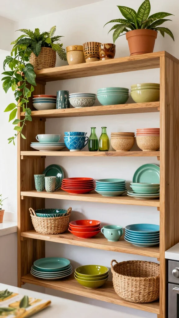 17 Tropical Kitchen Design Ideas: Exotic and Vibrant Spaces - 4. Open Shelving with Tropical Decor 1