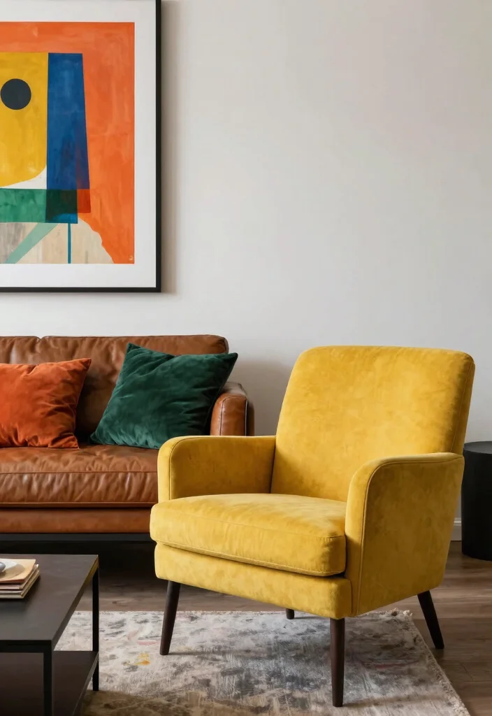 18 Brown and Black Furniture Living Room Ideas: Industrial Chic Designs - 11. Bold Accent Colors 1