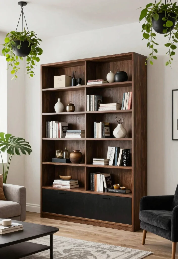 18 Brown and Black Furniture Living Room Ideas: Industrial Chic Designs - 17. Utilizing Vertical Space 1