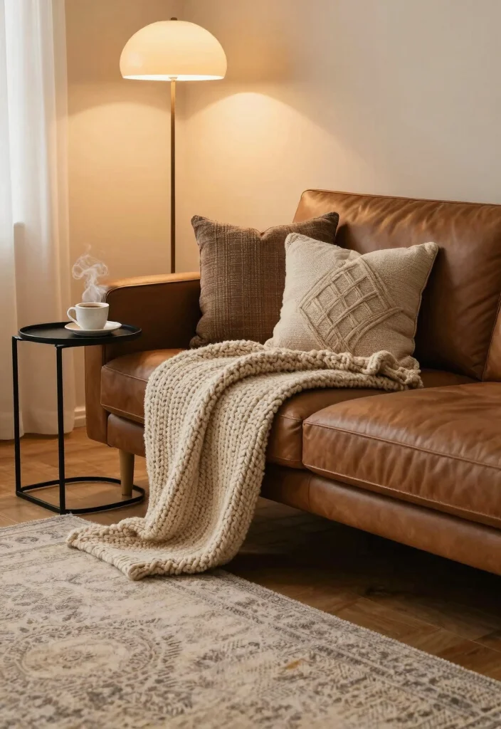 18 Brown and Black Furniture Living Room Ideas: Industrial Chic Designs - 3. Textured Fabrics for Comfort 1