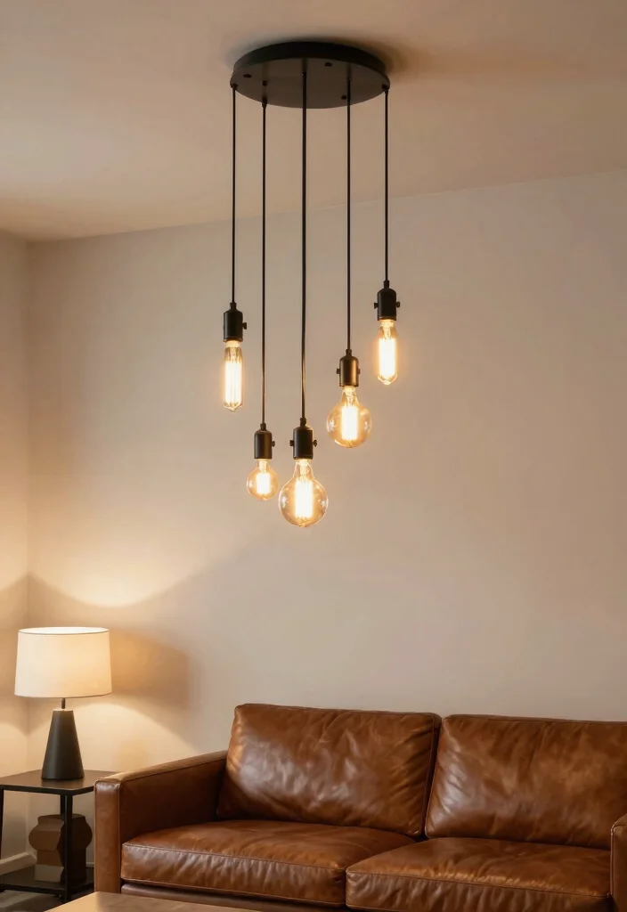 18 Brown and Black Furniture Living Room Ideas: Industrial Chic Designs - 4. Industrial Lighting Fixtures 1