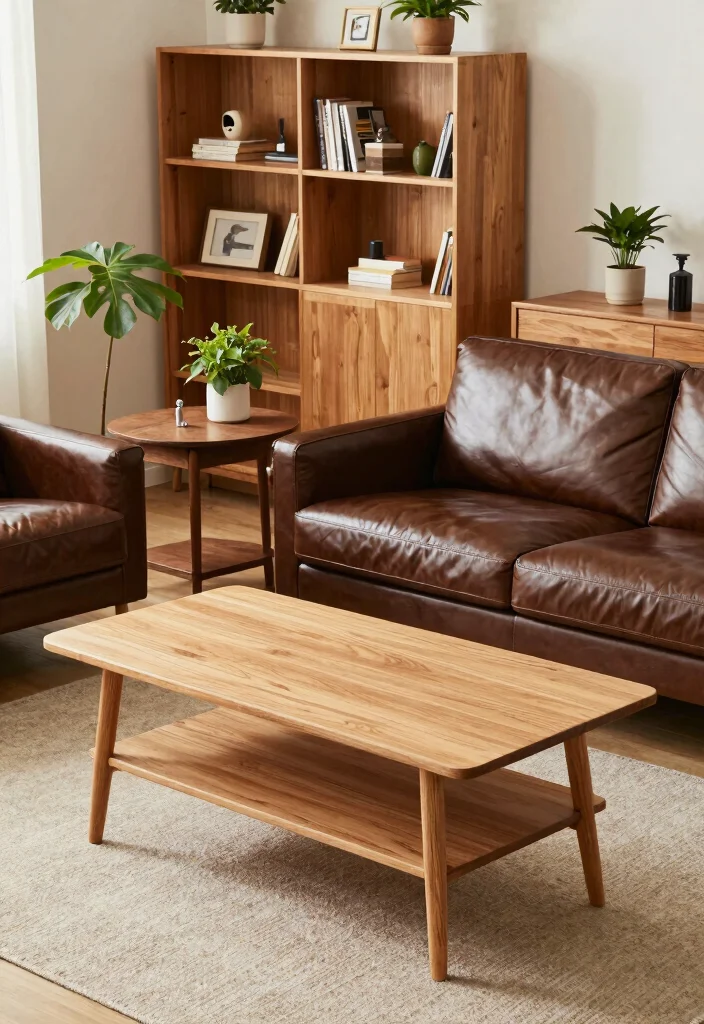18 Brown and Black Furniture Living Room Ideas: Industrial Chic Designs - 5. Mixing Wood Tones 1