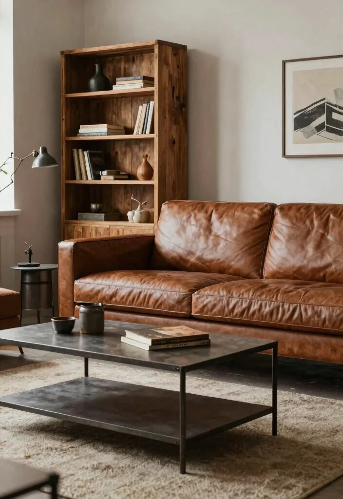 18 Brown and Black Furniture Living Room Ideas: Industrial Chic Designs - 8. Industrial-Style Furniture Pieces 1
