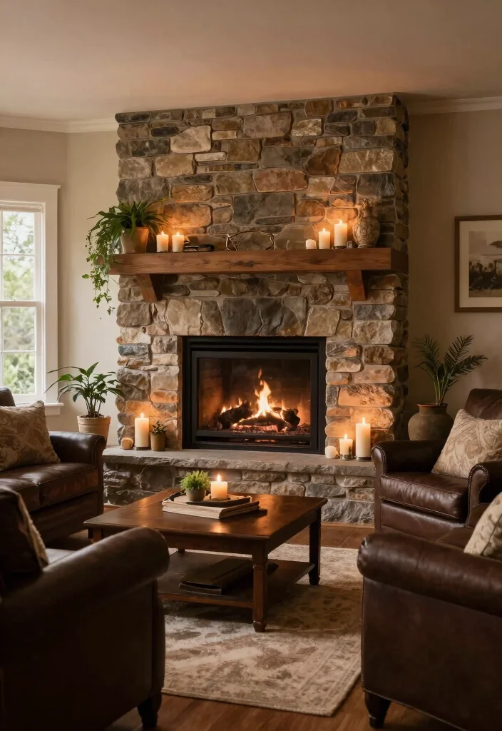 18 Dark Brown Furniture Living Room Decor and Interior Design Ideas - 14. Incorporating a Fireplace 1